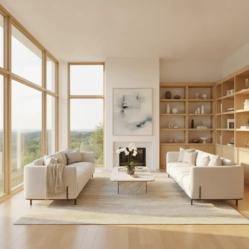 Sunlit and impeccably clean high-end living room